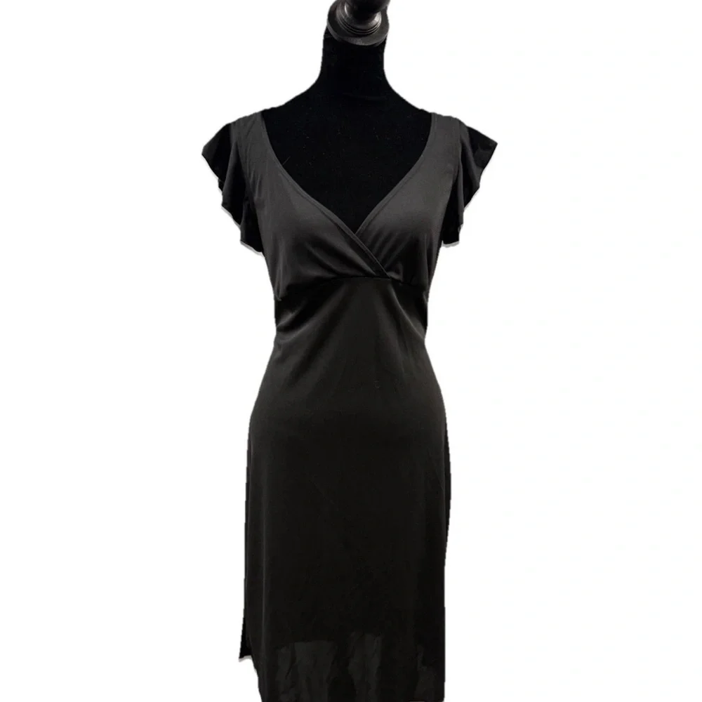 Vintage Girls Large Little Black Dress V-Neck‎ Fit And Flare Party Womens XS LBD